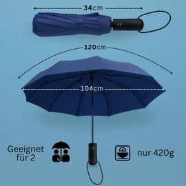 Storm Proof Umbrella with Travel Case I Pocket Umbrella Large Diameter 105 cm I Umbrella Automatic Open and Close I Pocket Umbrella Windproof for 2 People I For Men and Women I, blue