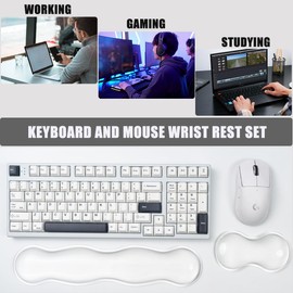 Ergonomic Silicone Gel Keyboard and Mouse Wrist Rest Set – Clear Wrist Rest for Computer Keyboard 60%/68%/75%, Comfort & Support for Typing and Gaming (White)