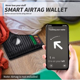 SIMBOOM Airtag Wallet Men, Slim AirTag Wallet Bifold RFID Blocking with Money Clip Multiple Cards Pocket, Gifts for Mens(Carbon Black)