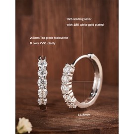 IMOLOVE Huggie earrings for women Ear Cuff Moissanite Stud Earrings Hypoallergenic Earrings for Women Sterling Silver Earrings for Women with 18K White Gold Plated-25