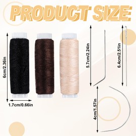 Hair Needle and Thread Set Sewing 12 Pcs Set Hair Extension Tools Curved Needle Colored Weaving for Making Wig, Sew in Thread Hand Sewing Weave Extension