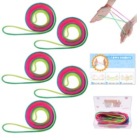 FINGOOO String with Illustration Instructions and Storage Case, Knotless Twine, Children's Twine, Rainbow Color, Play, DIY, Handmade, Summer Vacation, For Ages 6 and Up, Adults (5 Pieces)