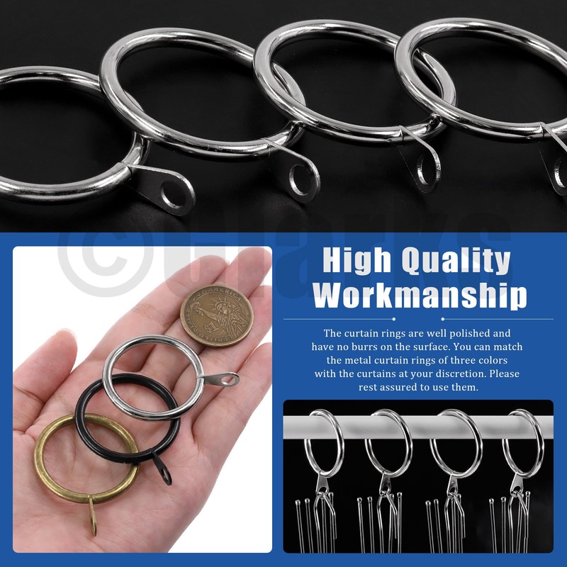 Glarks 40Pcs 1.2Inch Black Curtain Rings with Eyelet, Rustproof Metal