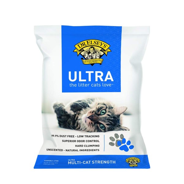 Dr. Elsey's Premium Clumping Cat Litter Ultra Uncented | 99.9% Dust-Free, Low Tracking, Hard Clumping, Superior Odor Control & Natural Ingredients, 40 Pound (Pack of 1)