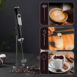 MXHIGO 6 en 1 Agitador de Leche Eléctrico con Soporte, Espumador de Leche Recargable por USB, Con 3 Velocidades y 3 Batidores de Acero Inoxidable, Batidora de Mano para Latte, Capuchino, Matcha, Café