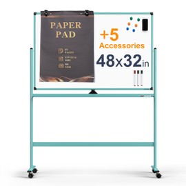 Large Dry-Erase Rolling Magnetic Whiteboard - 48 x 32 Inches Dry Erase Board with Stand Height Adjust Double Sides Mobile White Board Easel on Wheels with 25 Sheets Paper Pad Office, Home & Classroom