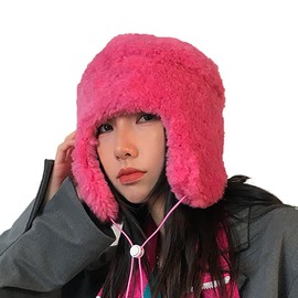 Women's Fleece Plush Balaclava Winter Hat with Earmuffs Women Hat Windproof Cold Resistant Ski Snowboard Motorcycle Camping, pink