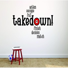Vinyl Wall Decal Sticker : Action Escape Fall Takedown ! Finish Decision Match Wrestling Quote Teen Boys Self Defense Fighting Bedroom Picture Art Size : 30x50