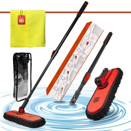 Car Wash Brush,Chenille Microfiber Car Brushes for Washing Exterior with Long Handle,Car Wash Accessories for Rv Truck Boat,Microfiber Towel 16"*16" 1 PC - Red