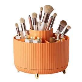TOMVAES Large Capacity Makeup Brush Holder,360° Rotating Makeup Organizer,5 Slot Makeup Brushes Cup,for Vanity Decor,Bathroom Countertops,Desk Storage Container,Cosmetic Display Cases (orange)