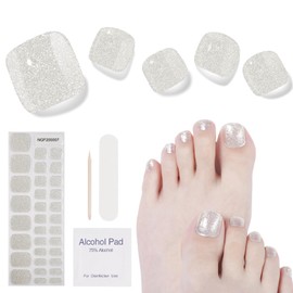 DUKASOU Semi Cured Gel Pedicure Strips, 32 Solid Color Gel Toenail Stickers Full Nail Wraps for Women Girls Kids, Includes Prep Pads, Nail File & Wood Stick (Glistening Waves)