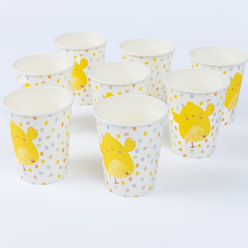 evelay 8pcs Easter Chick Paper Cups 270ml for Kids Party