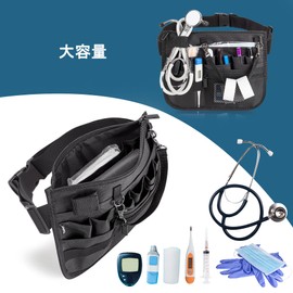 Damero Nurse Pouch Nurse Waist Bag with Holder for Tape, Stethoscope and Bandage Scissors (Black)
