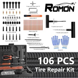 Tire Repair Kit for Car, Motorcycle, 106 Pcs Universal Heavy Duty Tire Plug Kit, Tire Patch Kit to Fix Punctures and Plug Flats of ATV, RV, Jeep, Trailer, Truck, Tractor