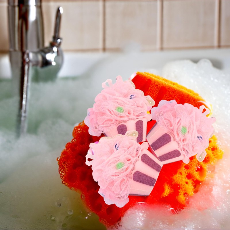 Soleil Naturale Large Pink Cupcake Loofah Bath Sponges, Set of