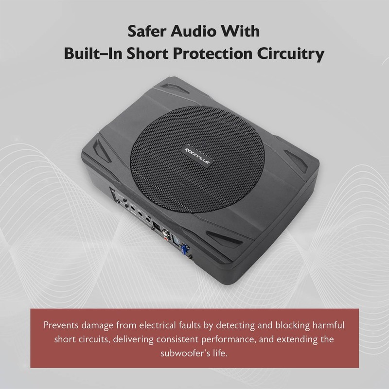 Rockville SS8P 400W 8" Slim Under-Seat Active Subwoofer, High-Level Inputs,
