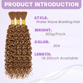 Boho Hair for Braiding 300g 18 Inch Water Wave Bulk Hair for Braiding No Weft Wet and Wavy Water Wave Bundles Long Curly Synthetic Braiding Hair for Boho Braids 3 Bundles 30#