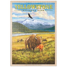 MyPuzzle Yellowstone National Park - Hayden Valley Bisons, Vintage Travel Poster - Premium 500 Piece Puzzle - MyPuzzle Special Collection by Havana Puzzle Company