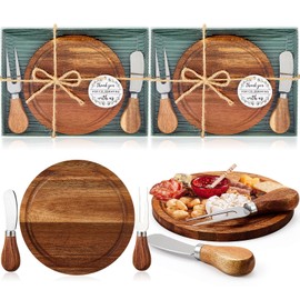 Maxcheck 2 Sets Bridal Shower Baby Prizes Cheese Board Set Wood Round Mini Charcuterie Board with Knives and Forks Bulk Thank You Tags with Bridal Shower Gift Box for Guests Wedding Party (Acacia)