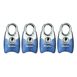Master Lock 4630JAQBLU 4630JAQBLU Padlock, Key Type, Small, Lightweight, Main Body Width 0.7 inches (19 mm), Inner Diameter 0.5 inches (13 mm), Security Prevention, Set of 4, Blue