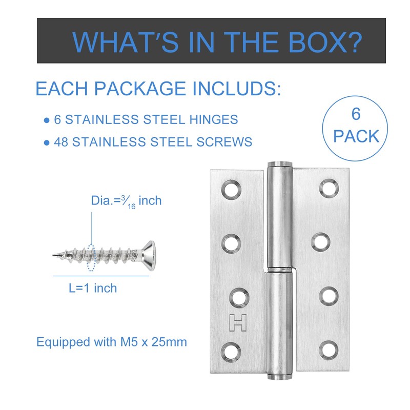 6 Pack Lift Off Door Hinges 4", Heavy Duty Stainless