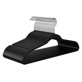 Hangers 50 Pack - Non-Velvet Black Plastic Hangers for Clothes -Heavy Duty Slim Coat Hanger -Space-Saving Closet Hangers with Chrome Hook,Non-Flocked Hangers for Dresses Coats Shirts Jackets