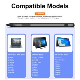 Stylus Pen for HP Envy X360, Pavilion X360, Specter X360, MPP 2.0 Tilt-Active Stylus with 4096 Levels of Pressure Sensitivity, Convenient Storage Case, Supports Type-C Fast Charging, Black