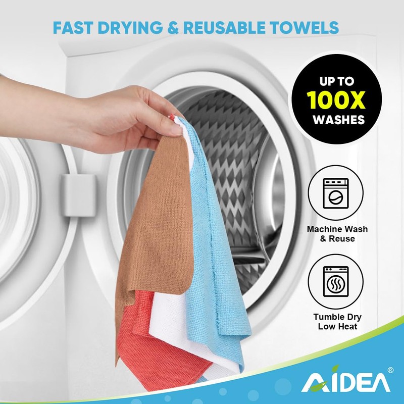 AIDEA Microfiber Cleaning Cloth Roll, 55 Sheets Shop Towels Washable,