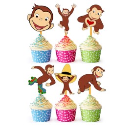 24x Curious Monkey Cupcake Toppers – Strong Picks Happy Birthday Décor, Cupcake Decorations for Kids Birthdays