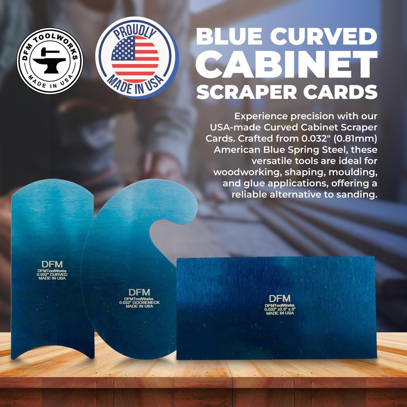 DFM Tool Works Blue Curved Cabinet Scraper Cards - Cabinet