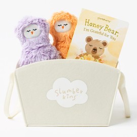 Slumbekins Honey Bear, I'm Grateful for You Book + Melon Peep + Violet Peep + Basket - Easter Gift Set, SEL Social Emotional Learning Toys for Boys & Girls