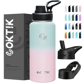 COKTIK 40 oz Sports Water Bottle With Straw,3 Lids, Stainless Steel Vacuum Insulated Water Bottles,Leakproof Lightweight, Keeps Cold and Hot, Great for Travel, Hiking, Biking, Running(Bubble Gum)