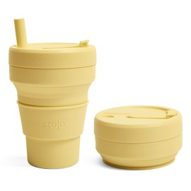 Stojo Kids Collapsible Drink Cup - Reusable To Go Pocket Size Travel Portable Hot/Cold Drinking Cup with Lid - 8oz, Mimosa