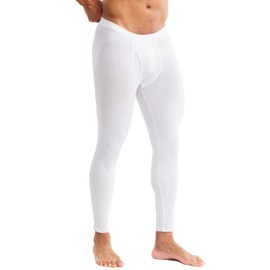 MIZOK Men's Ribbed Knit Compression Pant Cotton Thermal Leggings White L