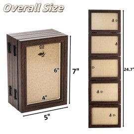 Covzoe 5 Folding Picture Frame, 4 x 6 Inch Double Hinged Wood Photo Frame with 5 Opening, High Definition Rustic Desktop Family Photo Collage for Birthday Christmas Lover Gift