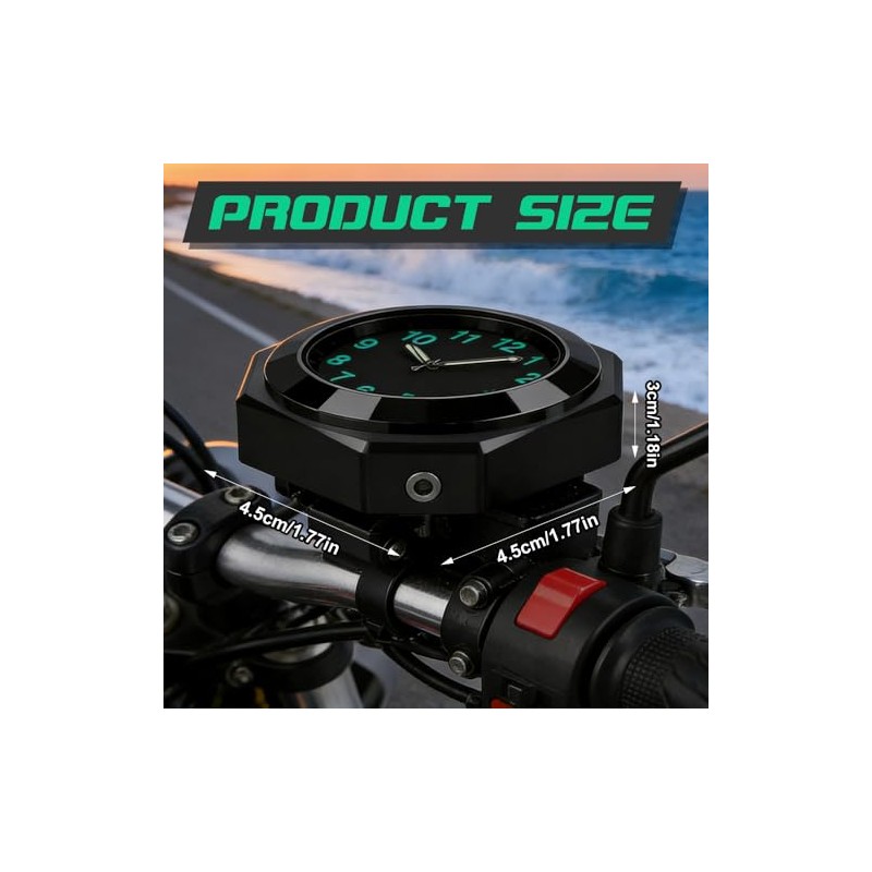 Motorcycle Watch Handlebar, Bicycle Watch for Handlebars with Light Function,