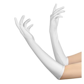 Long Gloves,Satin Gloves,1920s Silk Fancy Dress Sleeves Gloves,Womens Evening Party Tight Elbow Length Sleeve Gloves,Velvet Stretchy Dance Elbow-Length,for Ladies Costume Opera Bridal Wedding (White)