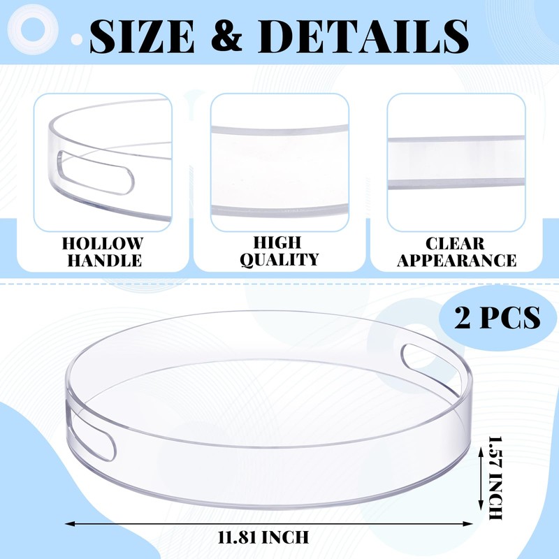 Menkxi 2 Pcs 12 Inch Acrylic Round Tray with Handles