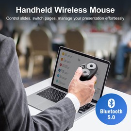 SANWA Bluetooth + 2.4G Wireless Handheld Mouse, 3 in 1 Presentation Clicker, Remote Air Mouse with Scroll, Portable Finger Mice, Rechargeable PPT Slide, Compatible with Mac, PC, Laptop, Phone, Tablet