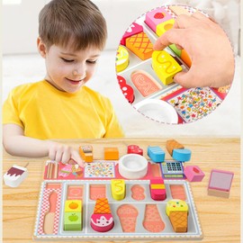 Wooden Role-play Toys Pretend Play Ice Cream Shop Set Kids Cooking Accessories Play Food Educational Toys for Toddlers 3 Years+
