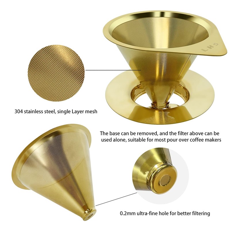 LHS Pour Over Coffee Dripper Reusable Coffee Filter Paperless Coffee