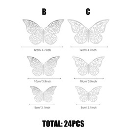 Allazone Pack of 72 3D Butterflies Decorative 3D Butterfly Wall Stickers Butterfly Stickers for Living Room, Children's Room, Doors, Windows, Bathroom, Rose Gold, Gold, Silver