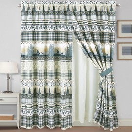 Chezmoi Collection Lake 4-Piece Northwest Cabin Lodge Window Curtain Set with Sheer Backing - Multicolor Pine Tree Fish Deer Explorer Mountain Printed Microfiber, 120 inch x 84 inch