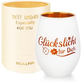 Glückslicht Windlicht mit Gravur, Personalisierte Kerze,Glückskerze Teelichthalter aus Glas - Gravierte Geschenke Frauen, Geburtstag, Weihnachten, Taufe und Konfirmation