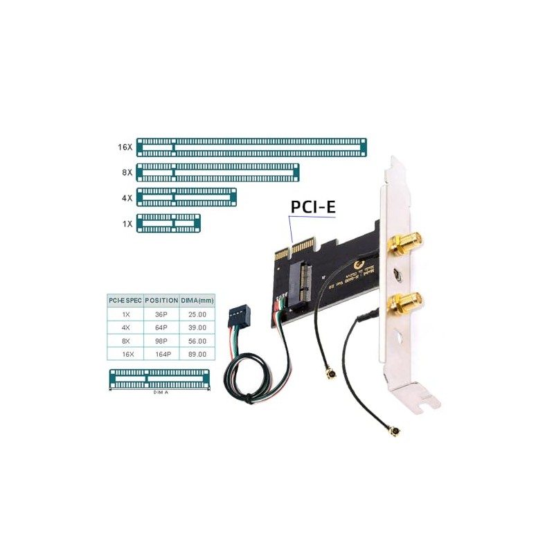 Tarjeta WiFi inalámbrica NGFF A/E-Key a PCI-E Express 1x adaptador