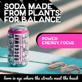 ROCKAWAY Sparkling Water with Adaptogens, Plant Powered Soda - Watermelon Guavas Healthy Drink with Ginseng & Maca - Watermelon Soda 12oz (12 Pack)