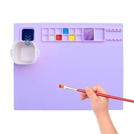 WISRIGHT Silicone Craft Mat for Kids Easy to Clean(20''x16'') - Non-Slip Silicone Painting Mat for Creators - Silicone Art Mat with Detachable Cup (Lavender)