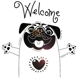 Vinyl Wall Decal Funny Pug Dog Grooming Pets Salon Veterinary Clinic Welcome Stickers Mural (L085) Black