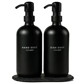 MaisoNovo Soap Dispenser 3-Piece Set | 16.9oz Black Bottles with Black Stainless Steel Pumps