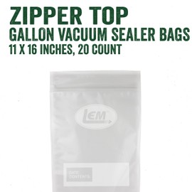 LEM Products Gallon Zipper Top Vacuum Sealer Bags, 11 x 16 Inches, Compatible with Most Major Vacuum Sealer Brands, 20 Count